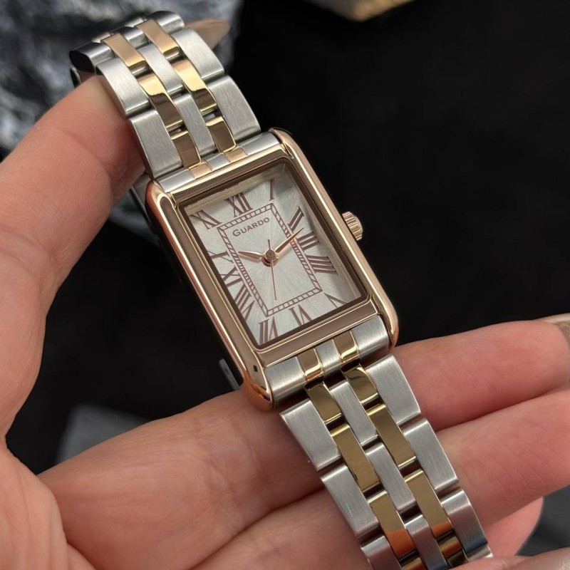 Женские часы Guardo 012796-6 в цвете розовое золото с прямоугольным корпусом и металлическим браслетом