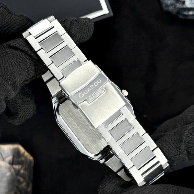 Мужские часы Guardo 012726-1 M Silver-Black в квадратном корпусе с браслетом
