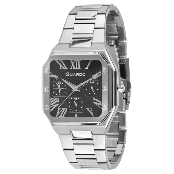 Мужские часы Guardo 012726-1 M Silver-Black в квадратном корпусе с браслетом