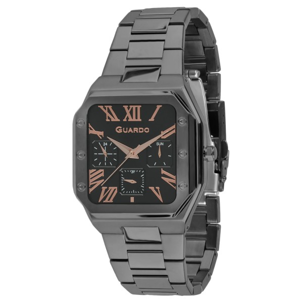 Чоловічий наручний годинник Guardo 012726-4 M Black у квадратному корпусі з браслетом