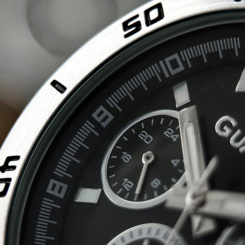 Чоловічий наручний годинник Guardo 012757-1 Silver-Black — сталевий корпус, каучуковий ремінець, 3 ATM