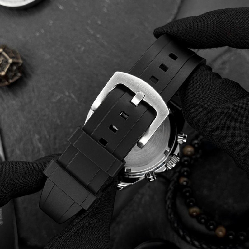 Чоловічий наручний годинник Guardo 012757-1 Silver-Black — сталевий корпус, каучуковий ремінець, 3 ATM