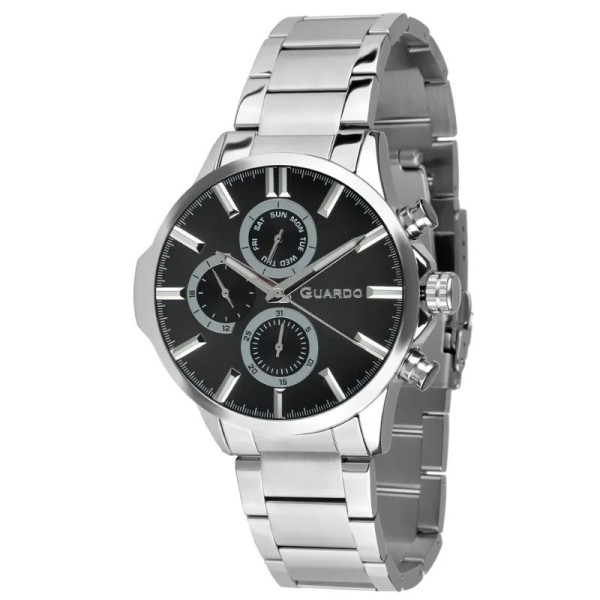 Чоловічий наручний годинник Guardo 012723-2 Silver-Black у класичному стилі з металевим браслетом