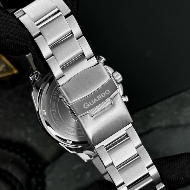 Чоловічий годинник Guardo 012782-7 Silver-Black — класичний сталевий браслет з функцією дати та дня тижня