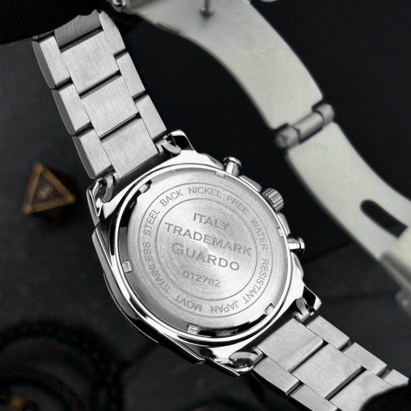 Чоловічий годинник Guardo 012782-7 Silver-Black — класичний сталевий браслет з функцією дати та дня тижня