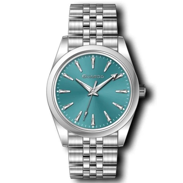 Чоловічий наручний годинник Guardo 012779-2 Silver-Turquoise з мінеральним склом та сталевим браслетом