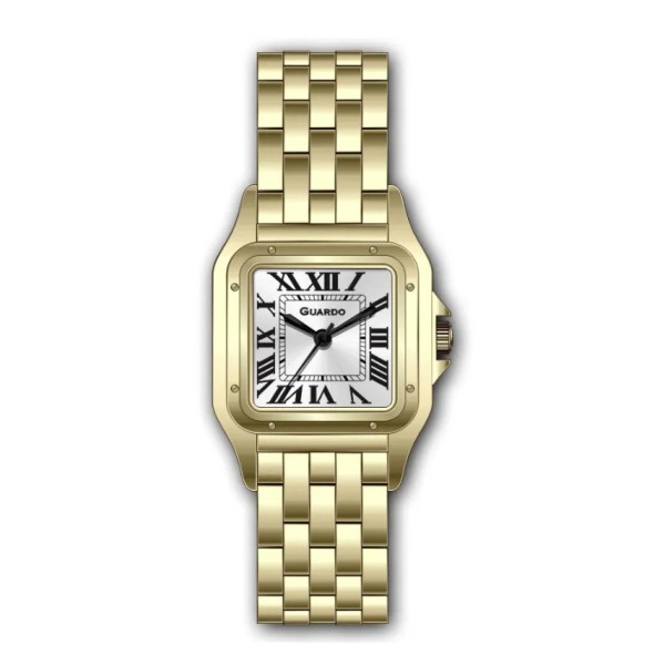 Жіночий наручний годинник Guardo 012825-7 Gold/Silver у класичному стилі з прямокутним корпусом
