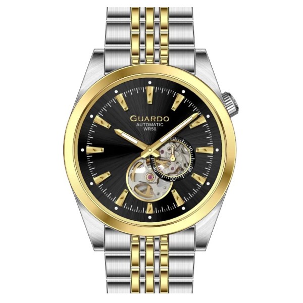 Мужские часы Guardo SA03021-3 Silver-Gold механика с автоподзаводом и минеральным стеклом