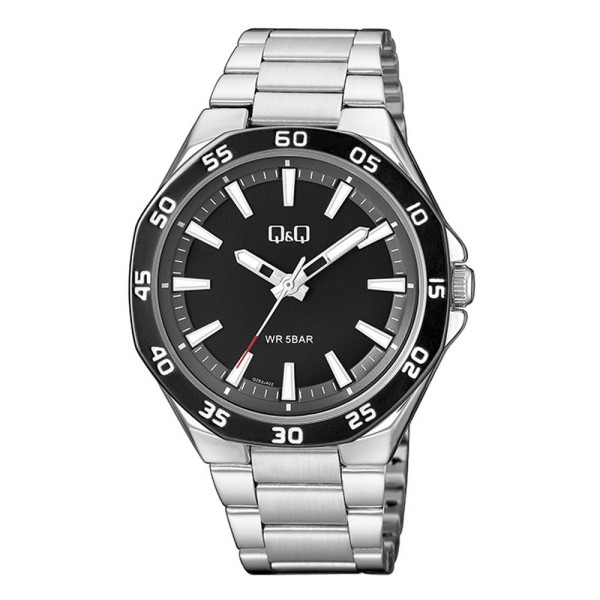 Мужские наручные часы Q&Q QZ82J402Y Silver-Black с кварцевым механизмом и стальным браслетом