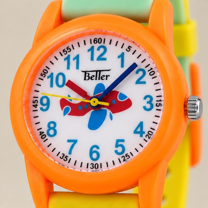 Детские часы Better 002 Plane Orange-White с кварцевым механизмом и силиконовым ремешком