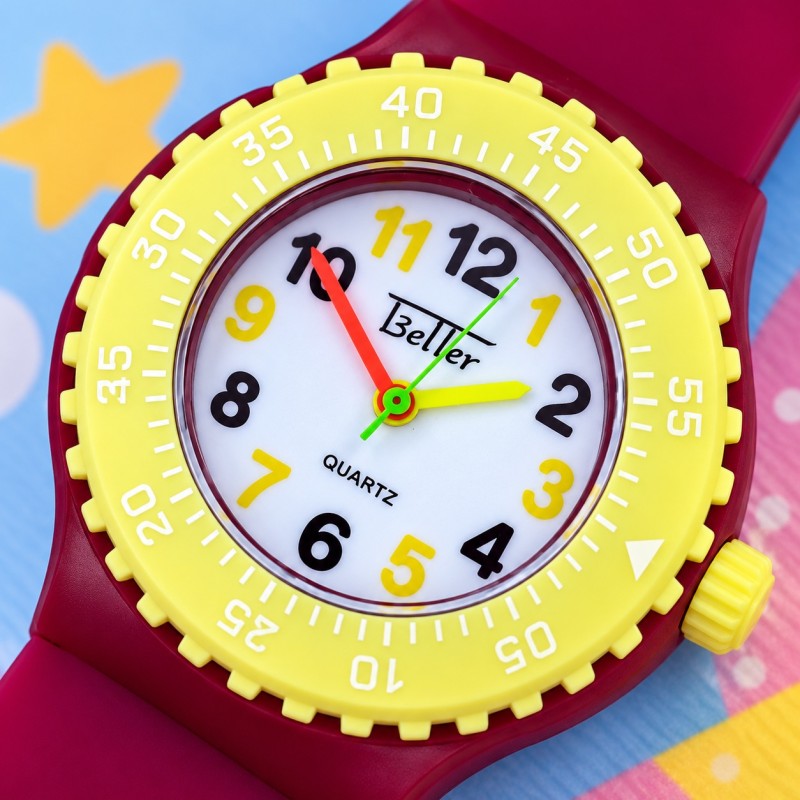 Дитячий годинник Better 004 Red-Yellow-White з кварцовим механізмом та силіконовим ремінцем