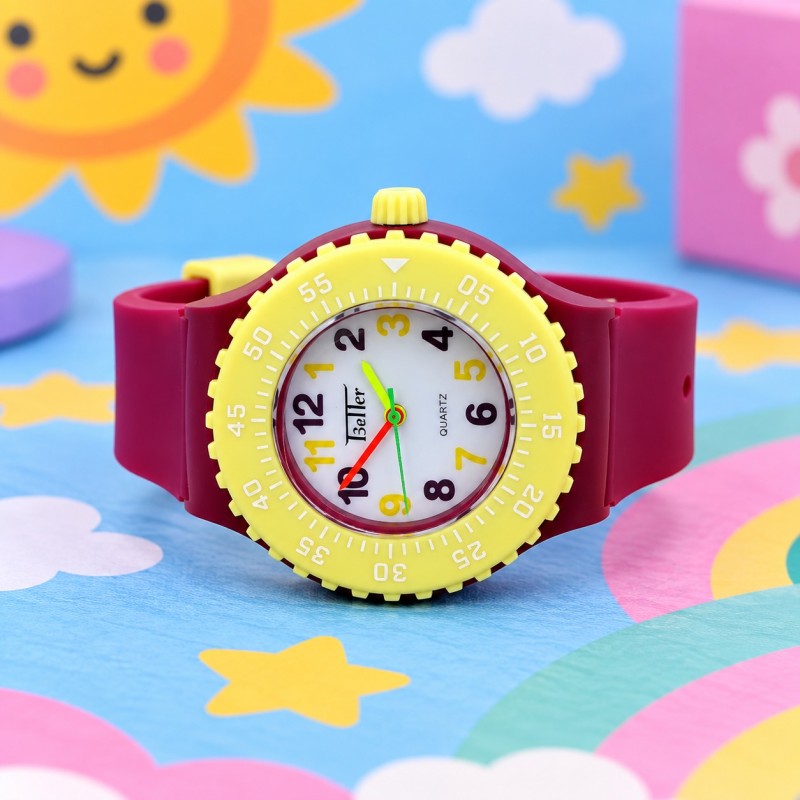 Дитячий годинник Better 004 Red-Yellow-White з кварцовим механізмом та силіконовим ремінцем