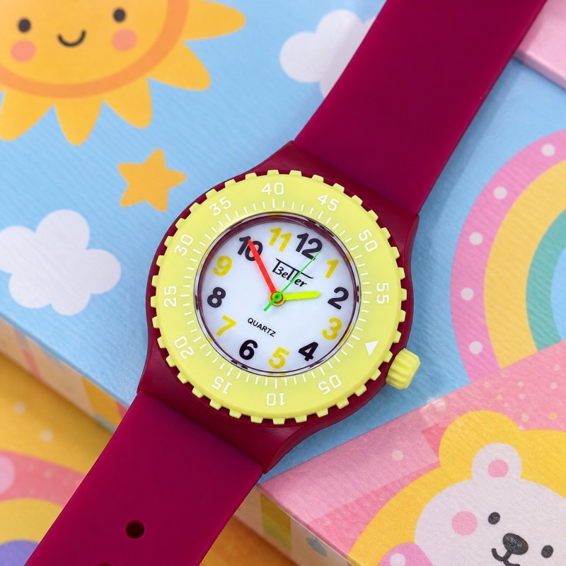 Дитячий годинник Better 004 Red-Yellow-White з кварцовим механізмом та силіконовим ремінцем