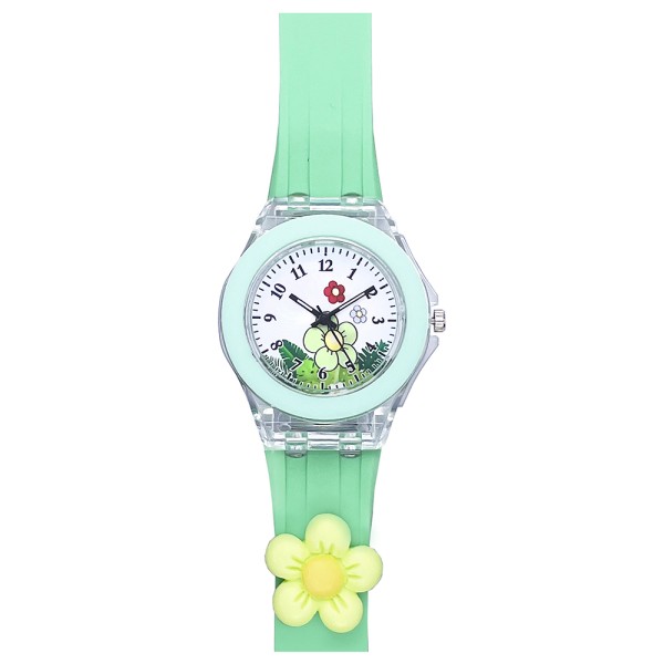 Дитячий годинник Better 005 Flowers Green-White з кварцовим механізмом та силіконовим ремінцем