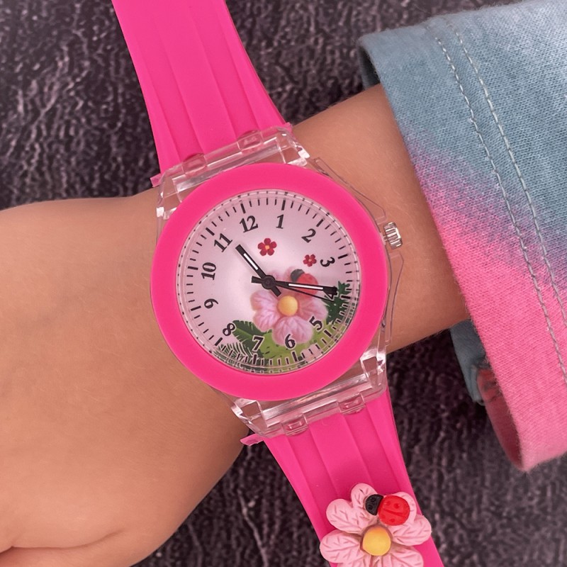 Дитячий годинник Better 005 Flowers Pink-White для дівчаток, кварцовий зі стрілочним циферблатом