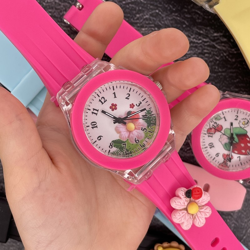 Дитячий годинник Better 005 Flowers Pink-White для дівчаток, кварцовий зі стрілочним циферблатом