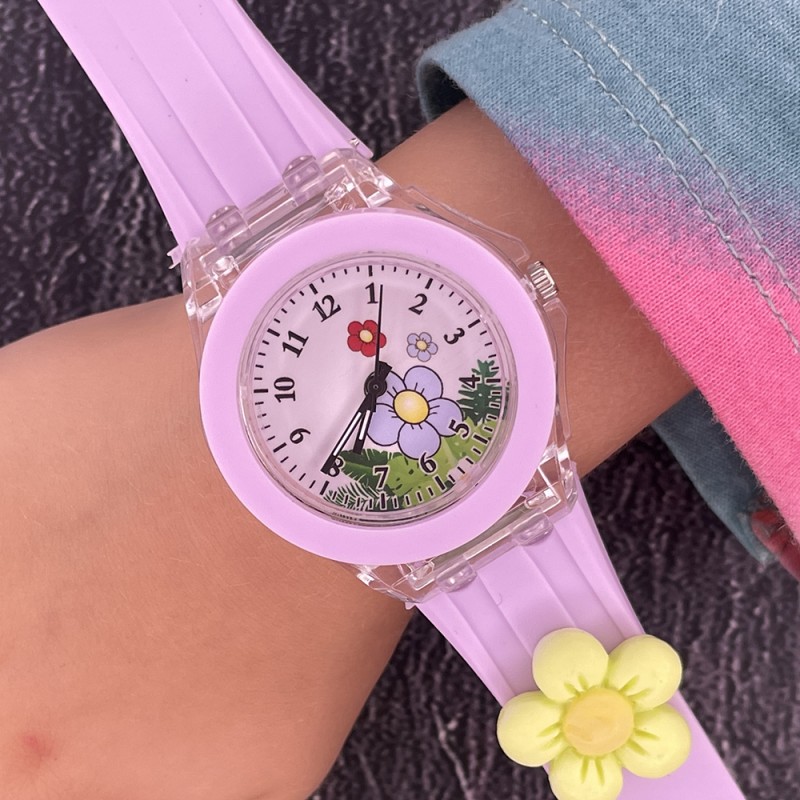 Детские часы Better 005 Flowers Purple-White с фиолетовым силиконовым ремешком и кварцевым механизмом