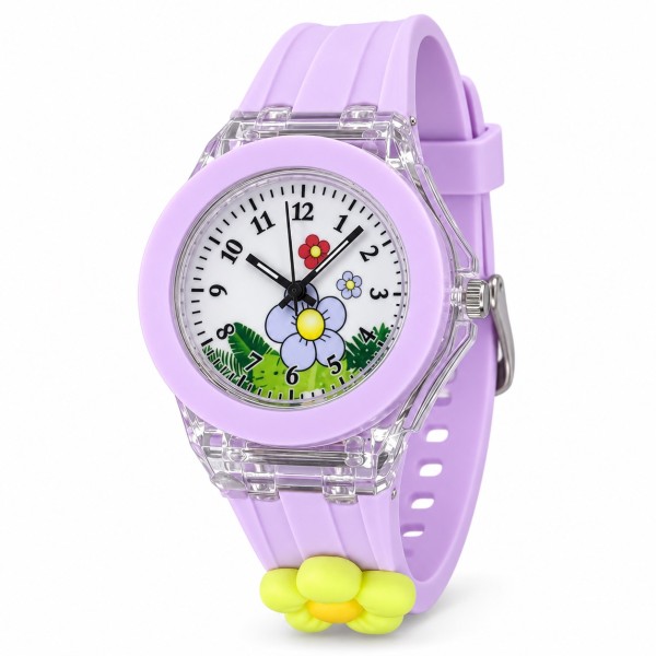 Детские часы Better 005 Flowers Purple-White с фиолетовым силиконовым ремешком и кварцевым механизмом