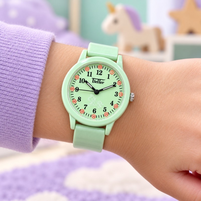 Детские часы Better 006 Unicorn Green с кварцевым механизмом и силиконовым ремешком