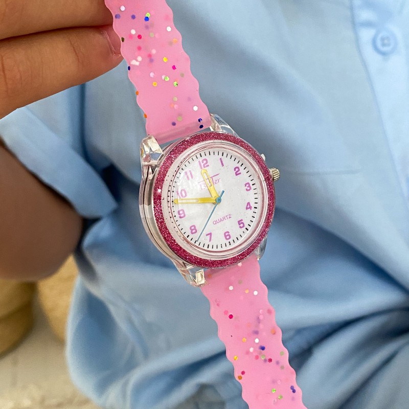 Детские часы Better 008 Shine Pink-White для девочек, розовый силиконовый ремешок, кварцевый механизм
