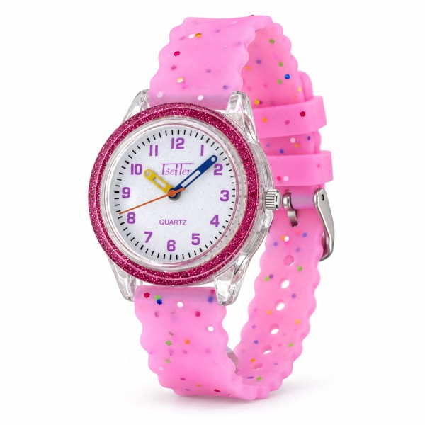 Детские часы Better 008 Shine Pink-White для девочек, розовый силиконовый ремешок, кварцевый механизм