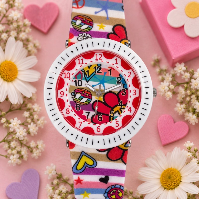Детские часы Better 009 Rainbow Joy White-Red с кварцевым механизмом и силиконовым ремешком