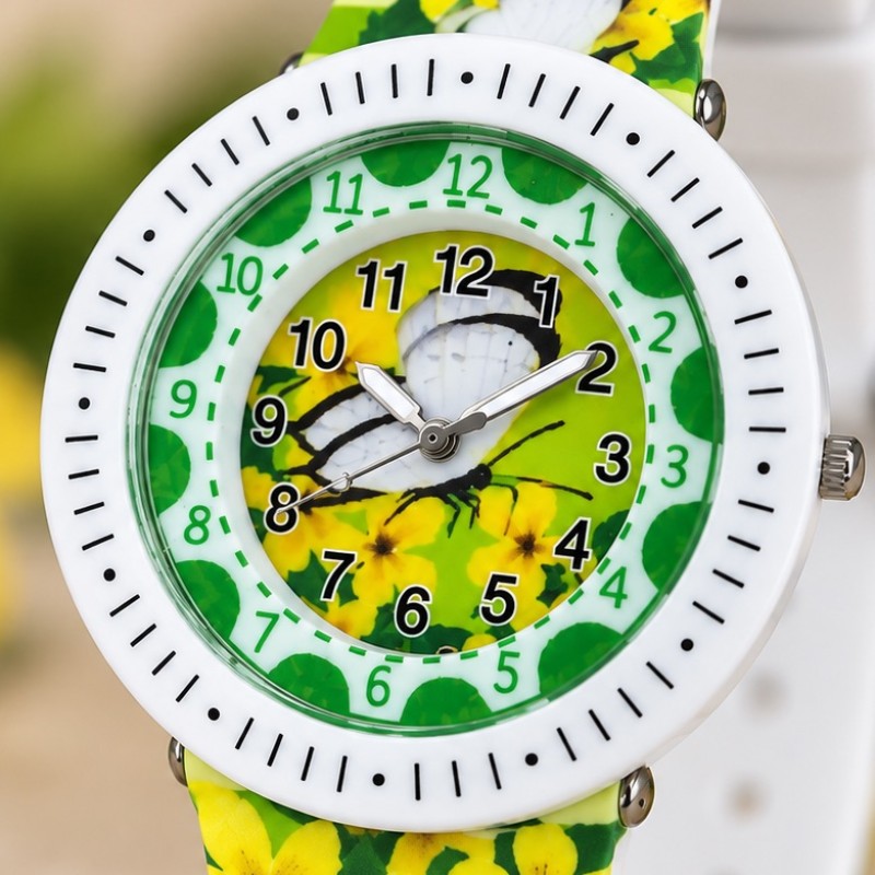 Дитячий годинник Better 009 Butterfly White-Green з кварцовим механізмом та силіконовим ремінцем