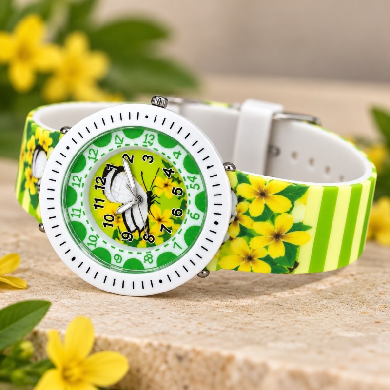 Дитячий годинник Better 009 Butterfly White-Green з кварцовим механізмом та силіконовим ремінцем