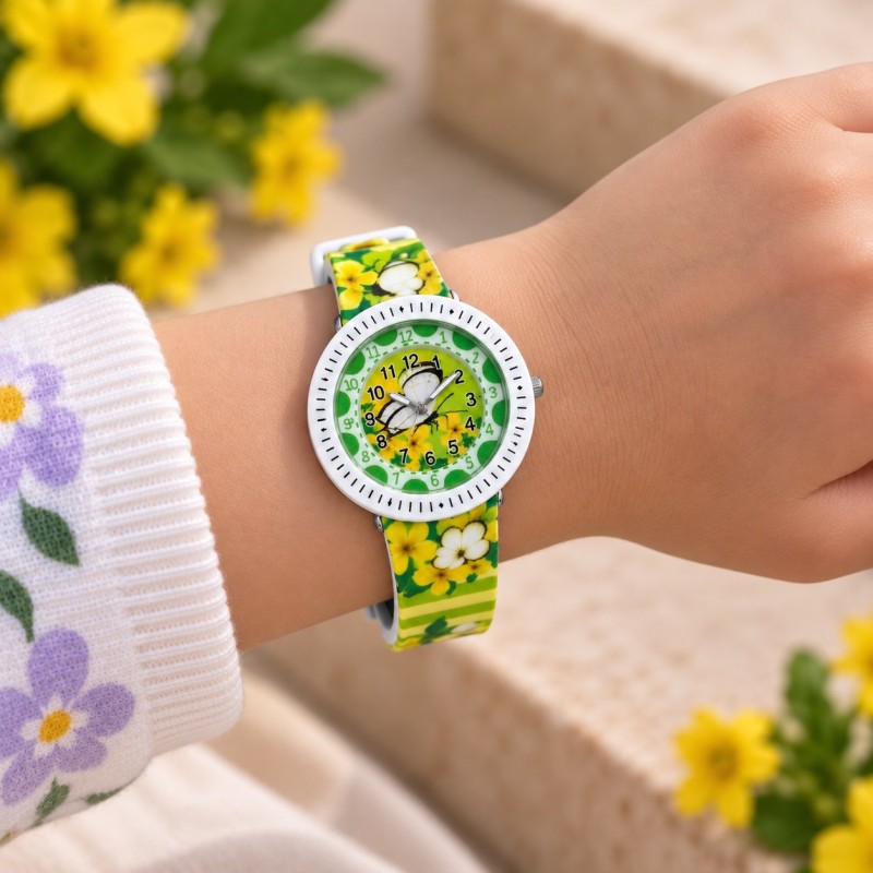Дитячий годинник Better 009 Butterfly White-Green з кварцовим механізмом та силіконовим ремінцем