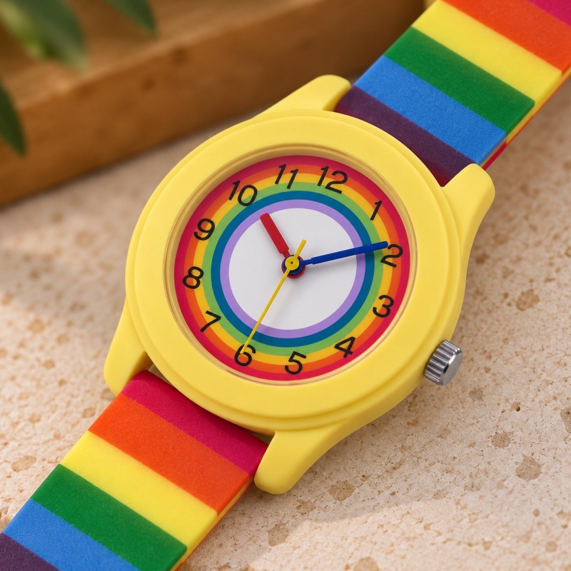 Дитячий годинник Better 003 Rainbow Yellow з різнокольоровим ремінцем та кварцовим механізмом