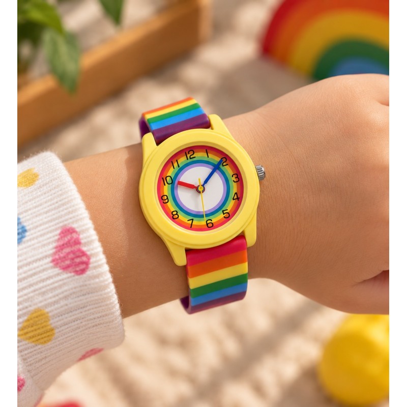 Дитячий годинник Better 003 Rainbow Yellow з різнокольоровим ремінцем та кварцовим механізмом