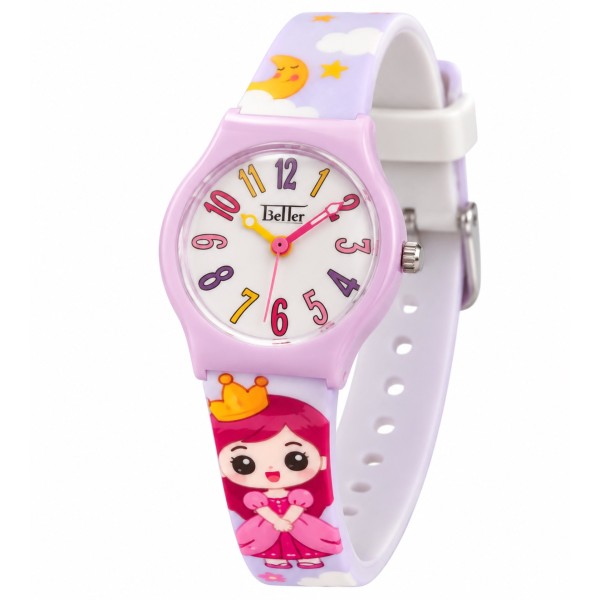 Дитячий годинник Better 012 Princess Purple-White з біло-бузковим силіконовим ремінцем