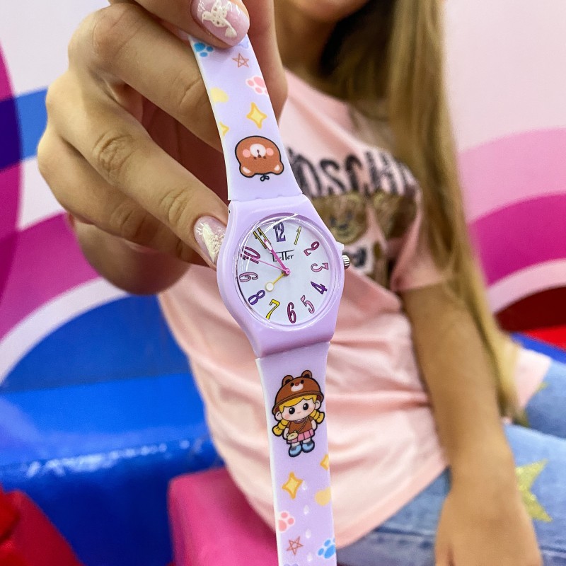 Дитячий годинник Better 012 Bear Purple-White кварцовий з бузковим силіконовим ремінцем