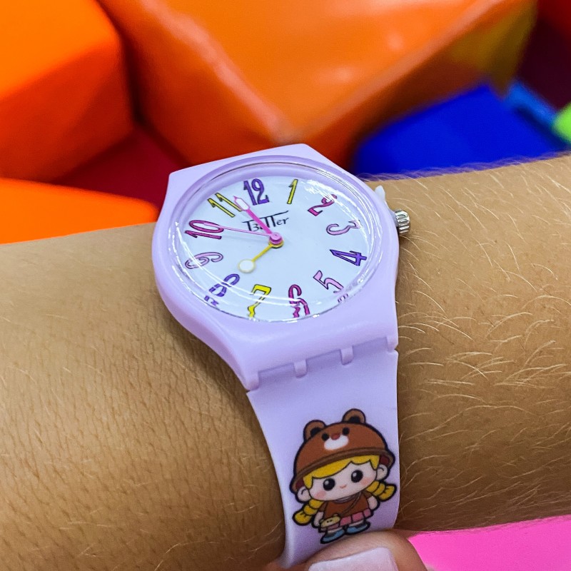 Дитячий годинник Better 012 Bear Purple-White кварцовий з бузковим силіконовим ремінцем