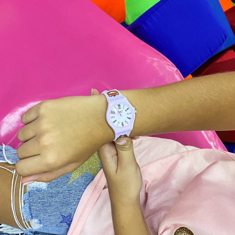 Дитячий годинник Better 012 Bear Purple-White кварцовий з бузковим силіконовим ремінцем