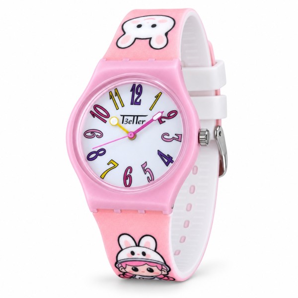 Детские часы Better 012 Bunny Light Pink-White для девочек с розовым силиконовым ремешком
