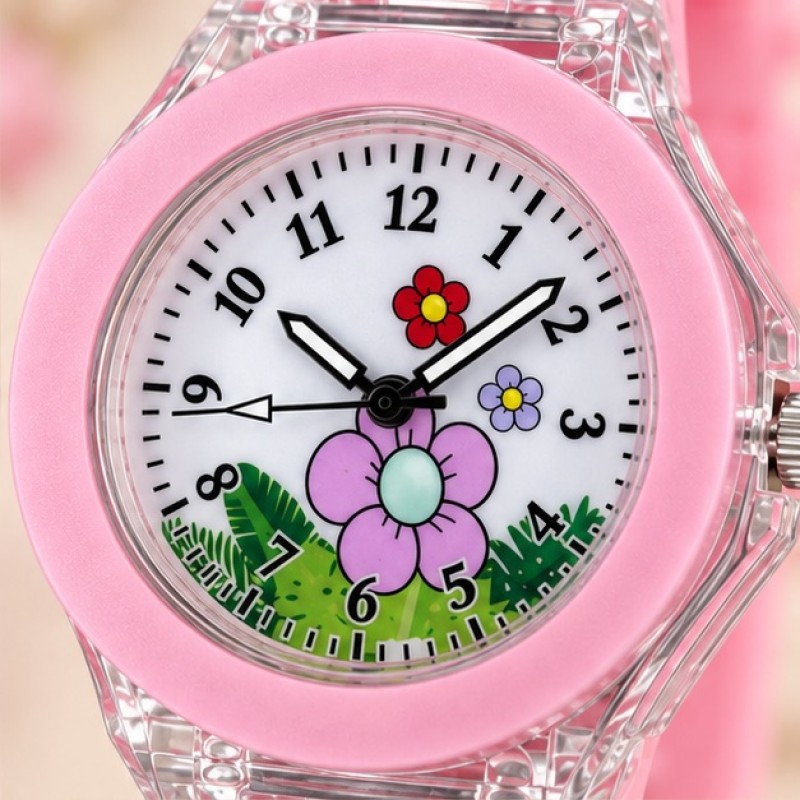 Детские часы Better 005 Flowers Pink-White для девочек, розовый силиконовый ремешок, кварцевый механизм