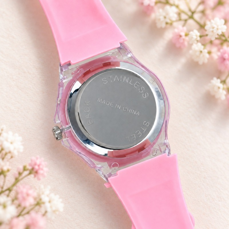Детские часы Better 005 Flowers Pink-White для девочек, розовый силиконовый ремешок, кварцевый механизм