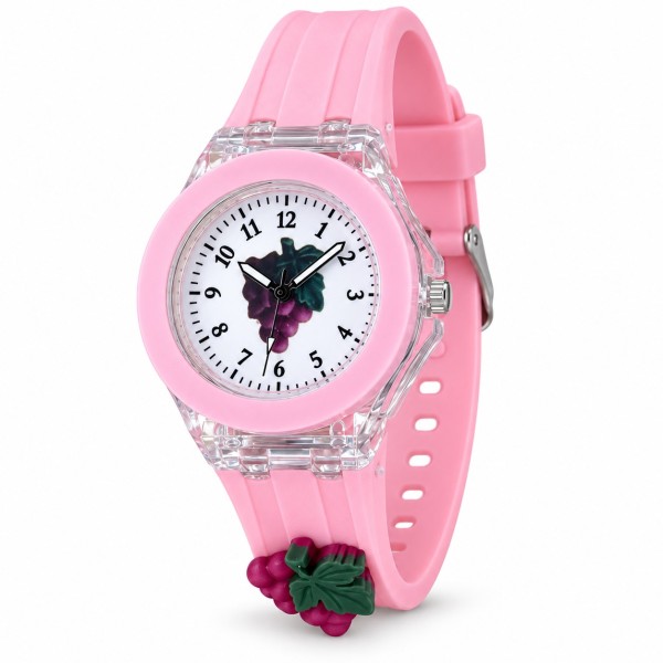Детские часы Better 005 Grape Pink-White — кварцевые розовые часы для девочек с силиконовым ремешком