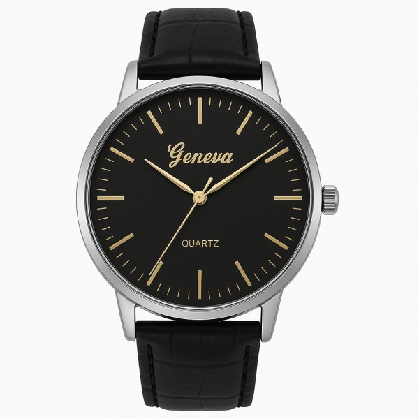Наручные часы Geneva 0204 Silver-Black в серебристом корпусе с черным циферблатом