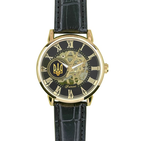 Мужские механические часы Awarder Patriot Mechanic Gold-Black с автоподзаводом в подарочной коробке