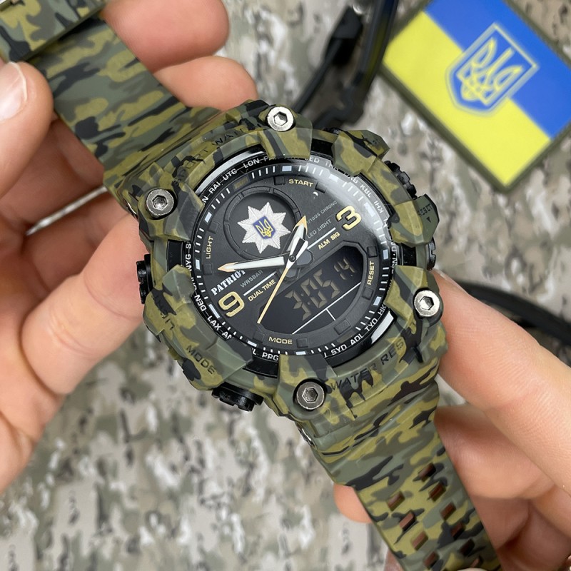 Чоловічий тактичний годинник Patriot 001CMGRPO Поліція Зелений камуфляж з водозахистом 5 ATM