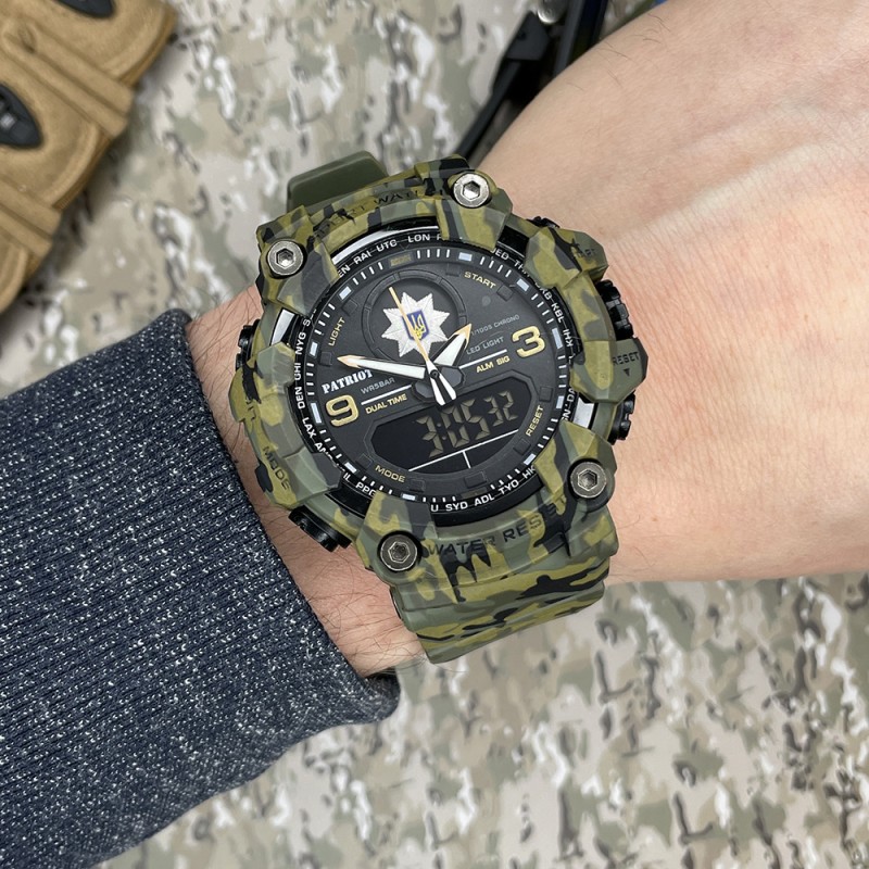 Чоловічий тактичний годинник Patriot 001CMGRPO Поліція Зелений камуфляж з водозахистом 5 ATM