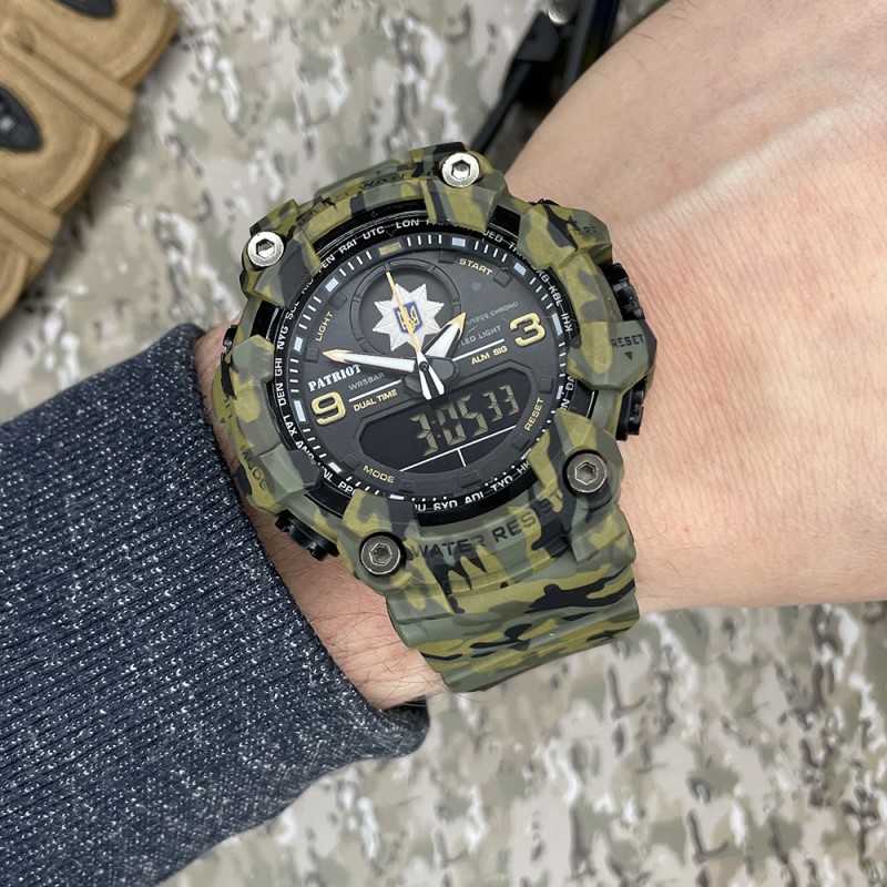 Чоловічий тактичний годинник Patriot 001CMGRPO Поліція Зелений камуфляж з водозахистом 5 ATM