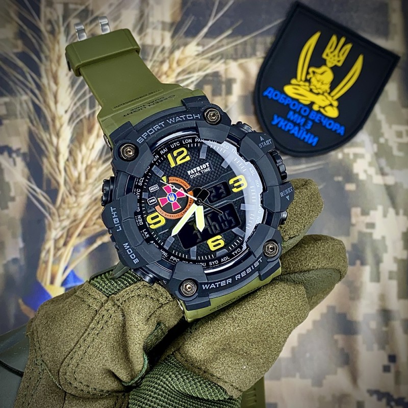Чоловічий тактичний годинник Patriot 002AGSU ЗСУ з комбінованим циферблатом та водозахистом 5 ATM