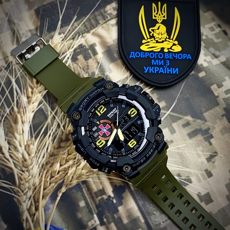Чоловічий тактичний годинник Patriot 002AGSU ЗСУ з комбінованим циферблатом та водозахистом 5 ATM