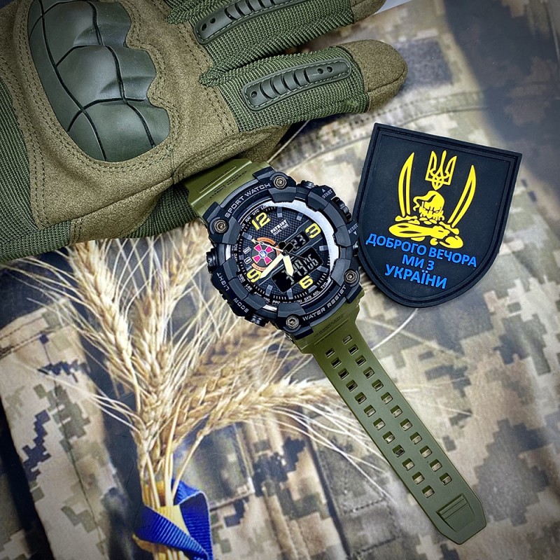 Чоловічий тактичний годинник Patriot 002AGSU ЗСУ з комбінованим циферблатом та водозахистом 5 ATM