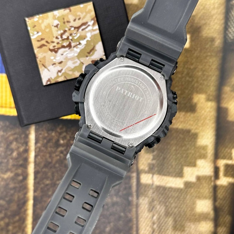 Чоловічий тактичний годинник Patriot 002CMGYUASI Тризуб з підсвічуванням та камуфляжним ремінцем