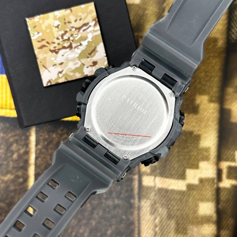 Чоловічий тактичний годинник Patriot 002CMGYUAGD Тризуб Сірий камуфляж з комбінованим циферблатом