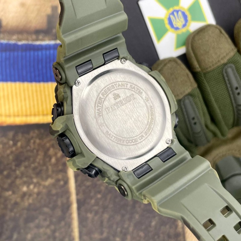 Чоловічий тактичний годинник Patriot 003CMGRDPS Зелений камуфляж з підсвічуванням та захистом 5 ATM